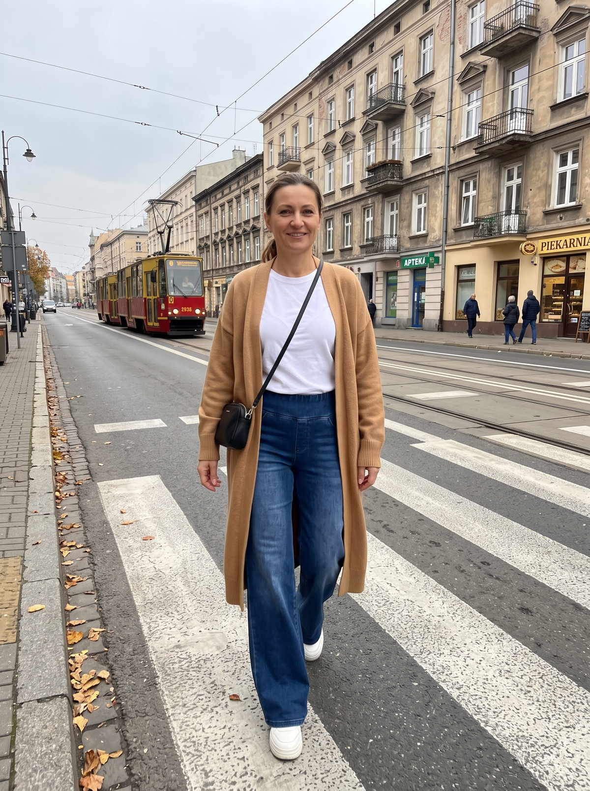 Jeansy Ilona z szerokimi nogawkami na ulicy