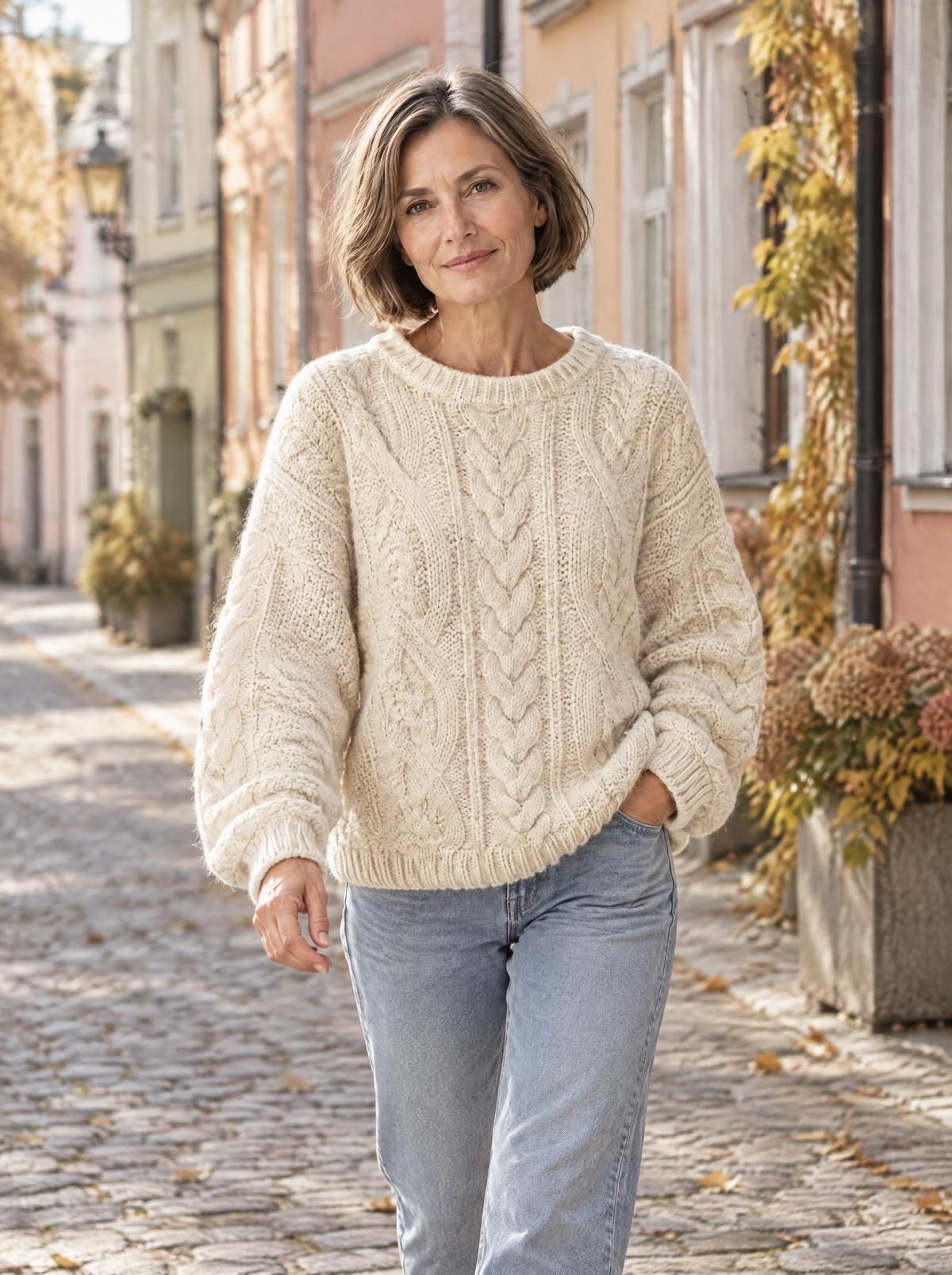 Sweter Iga w warkocze – stylizacja na jesiennej ulicy