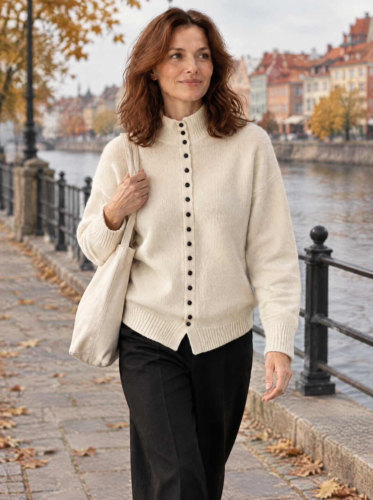 Kardigan Julia ze stójką – stylizacja na jesiennej ulicy