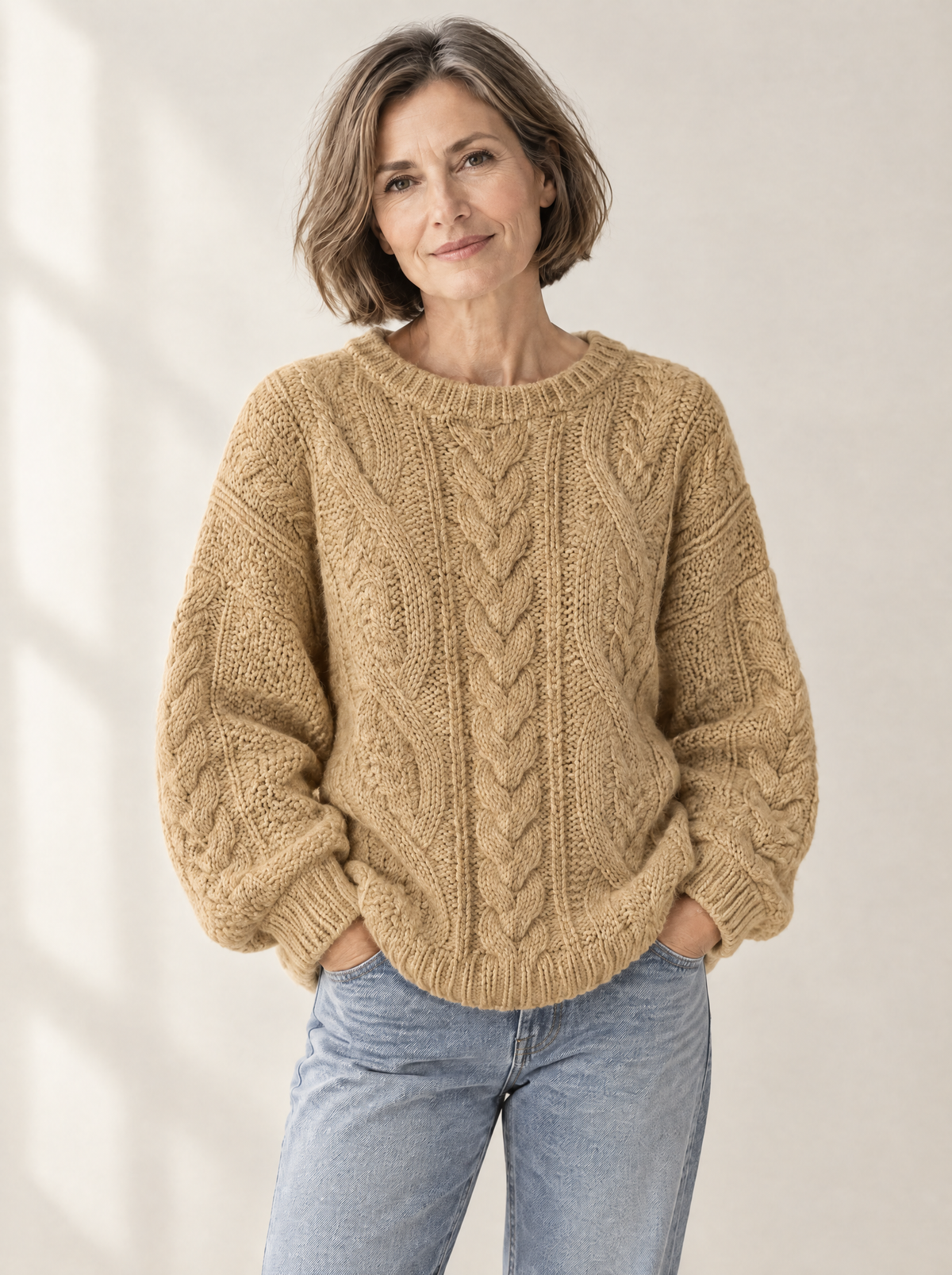 Sweter Iga w warkocze w kolorze karmelowym