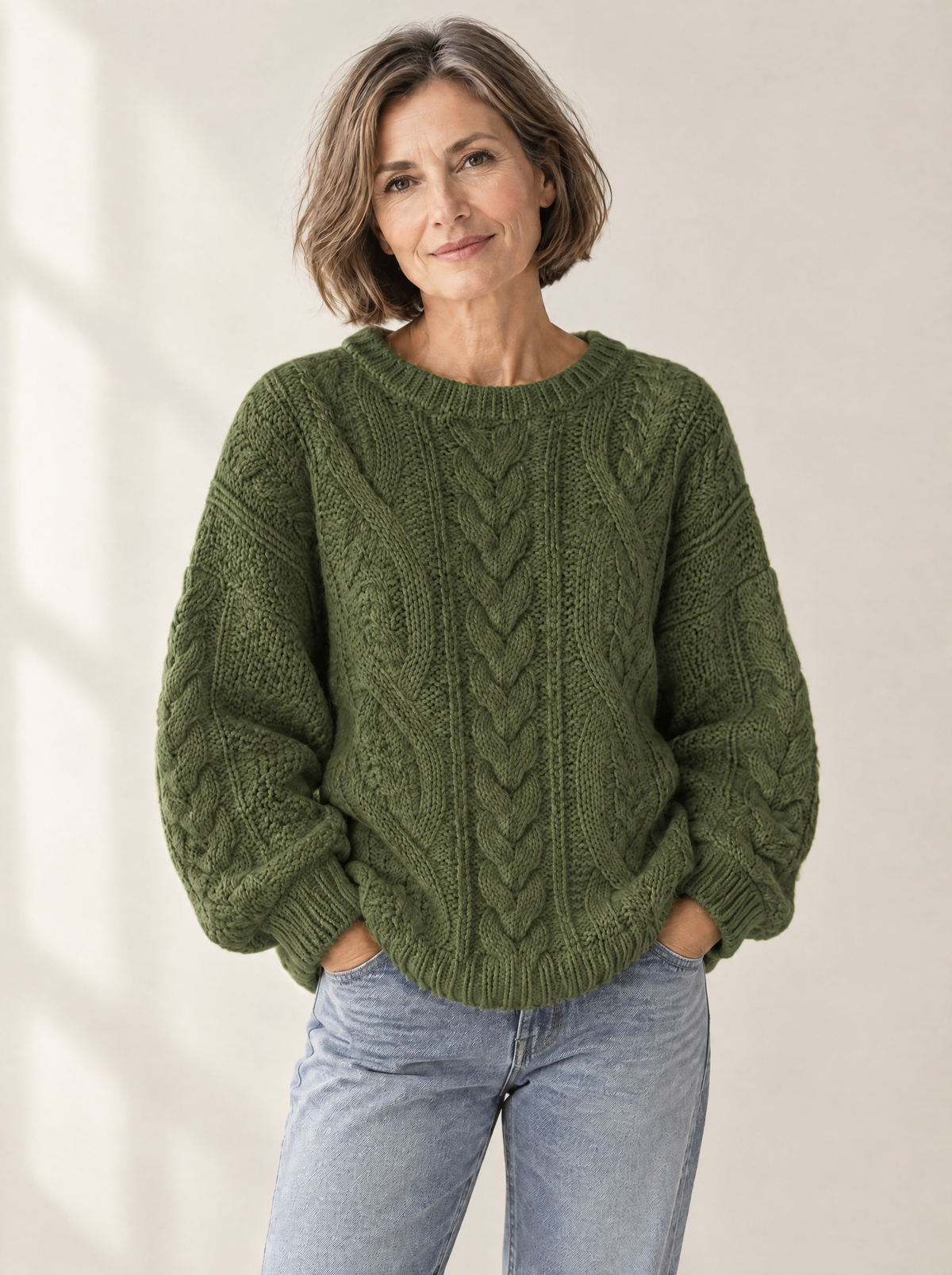 Sweter Iga w warkocze w kolorze oliwkowym