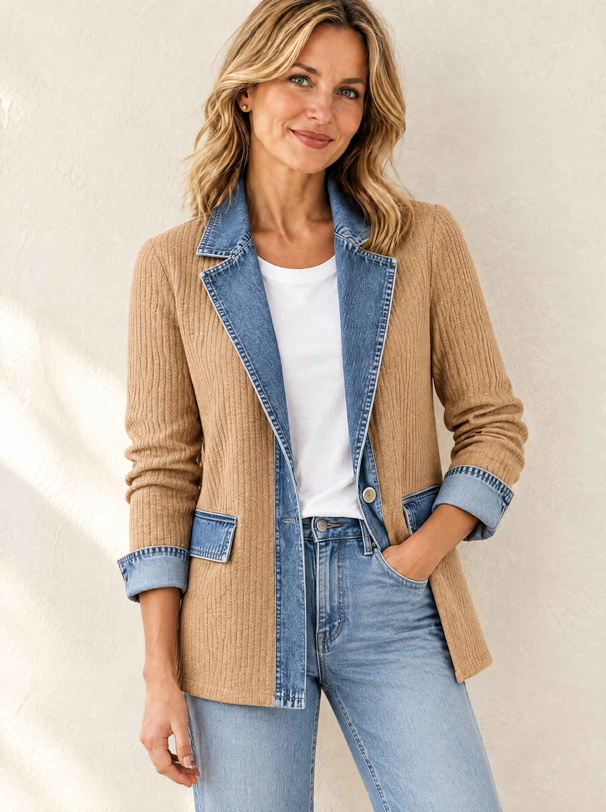 Kurtka Klara w kolorze karmelowym z detalami w stylu jeansu