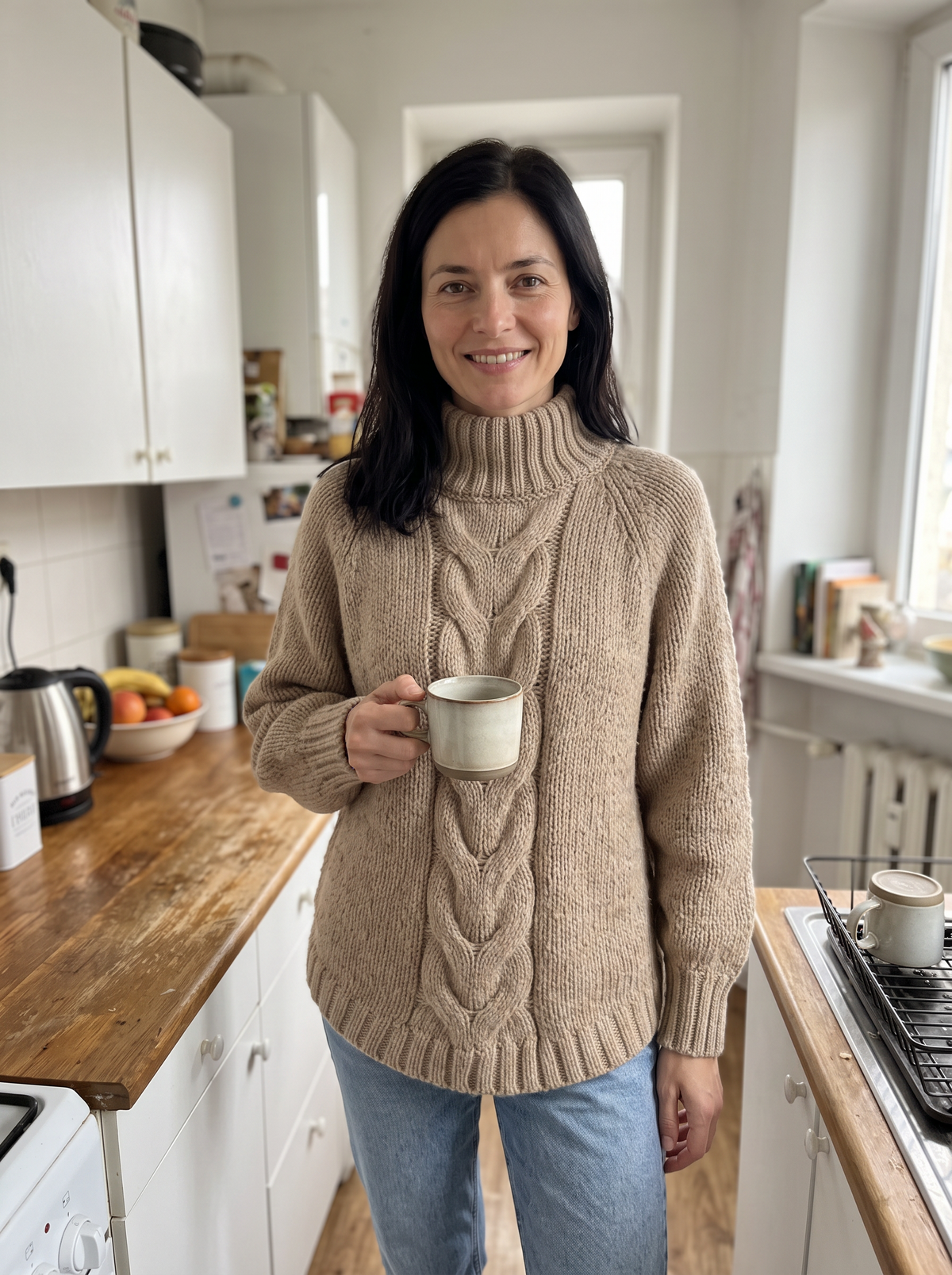 Sweter Kinga oversize – zdjęcie w kuchni