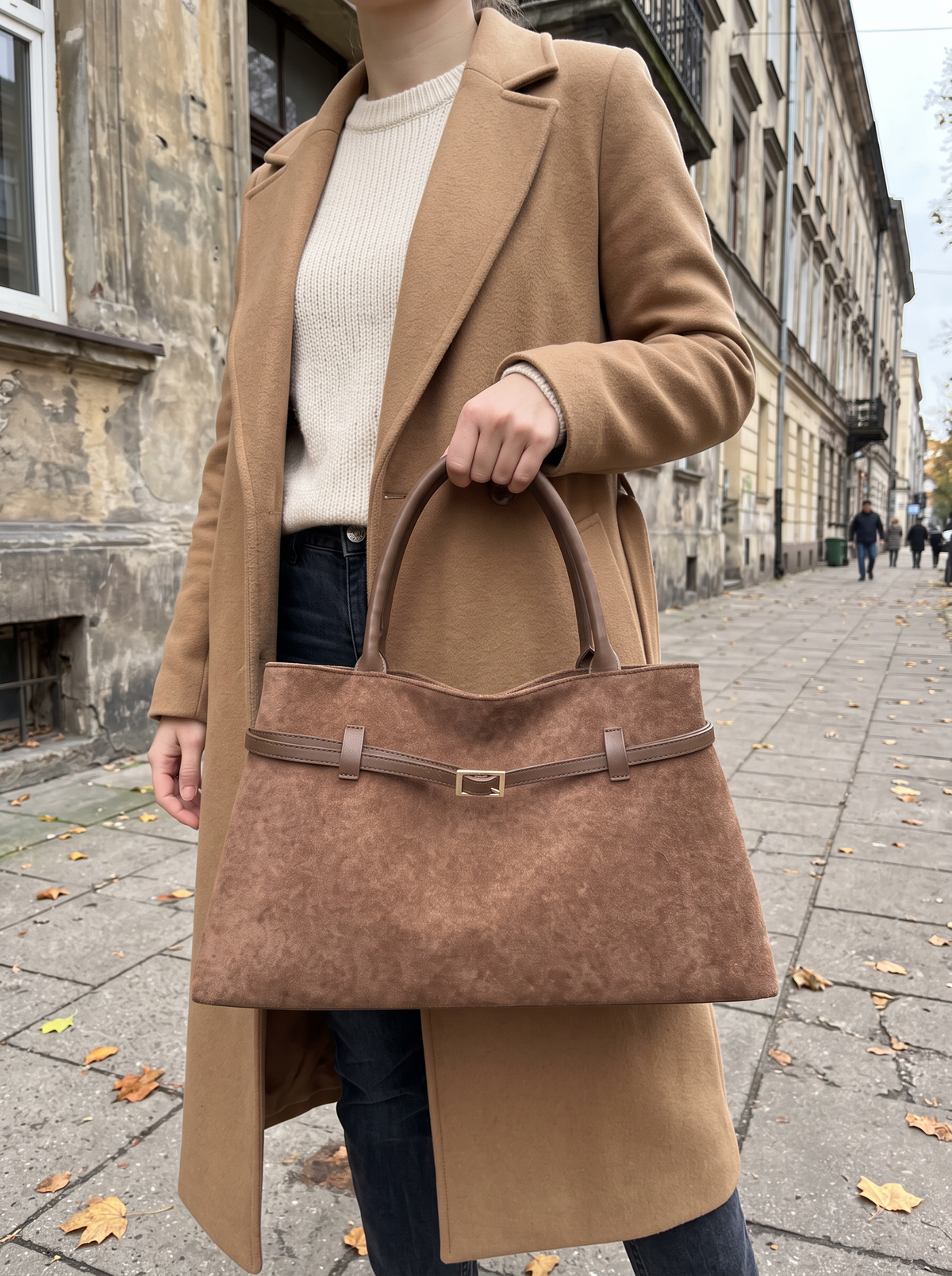 Torba Laura w kolorze mokka noszona w ręku