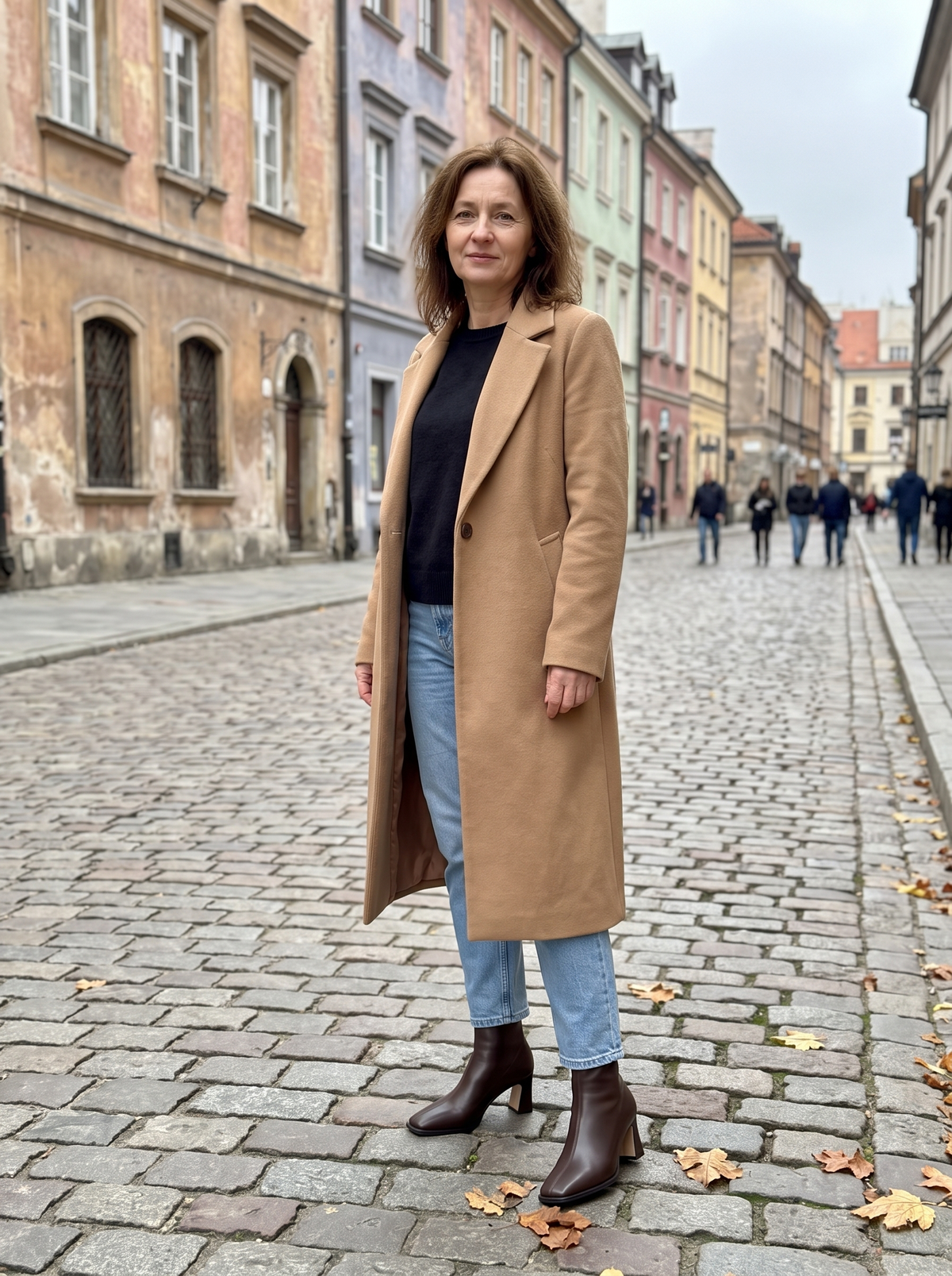 Brązowe botki Dorota z kwadratowym noskiem do jeansów i płaszcza