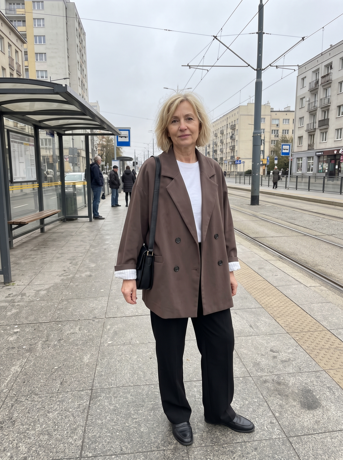 Ciemnobrązowa dwurzędowa marynarka Teresa oversize w mieście