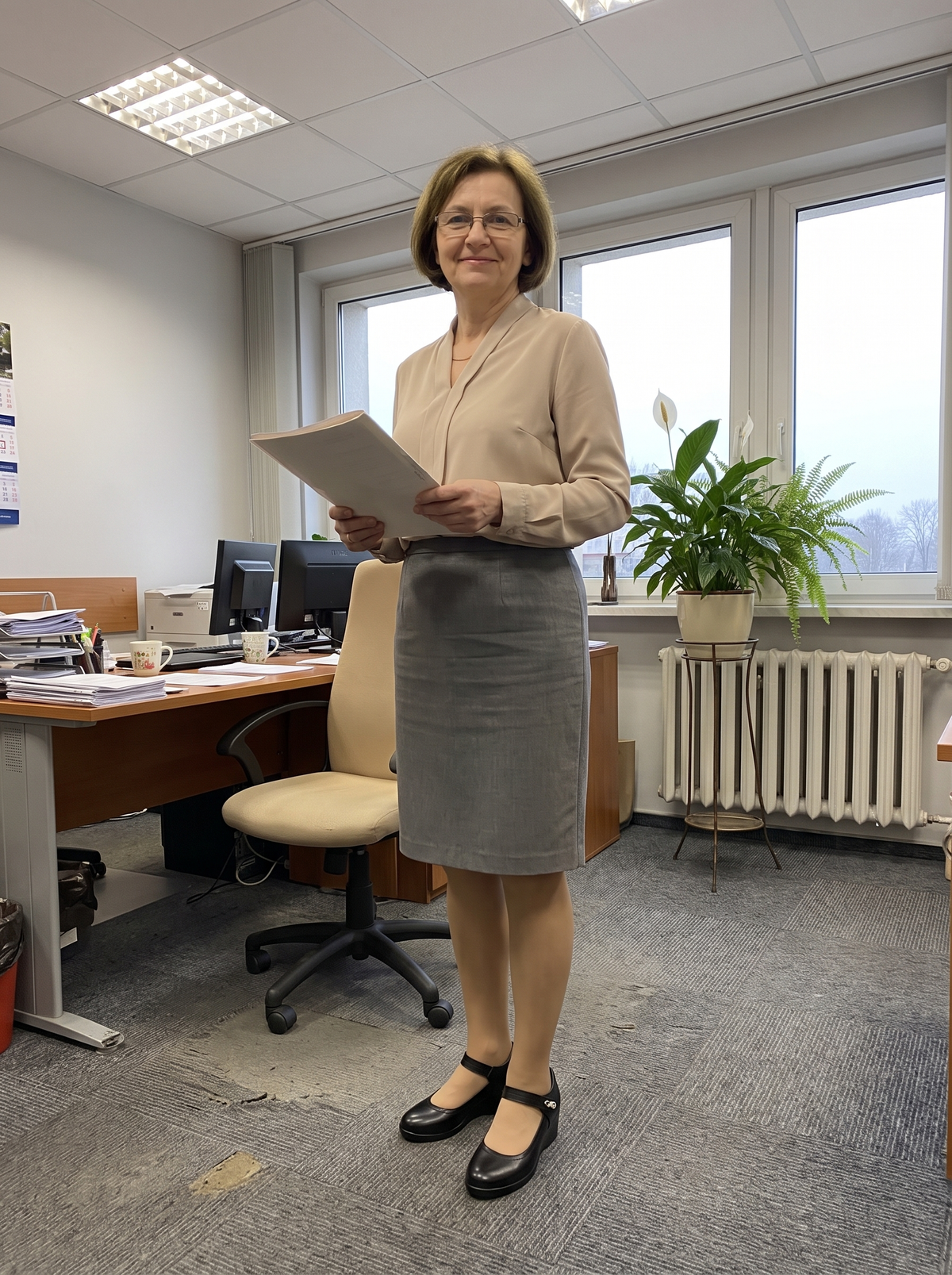 Czarne czółenka Danuta na koturnie w biurze