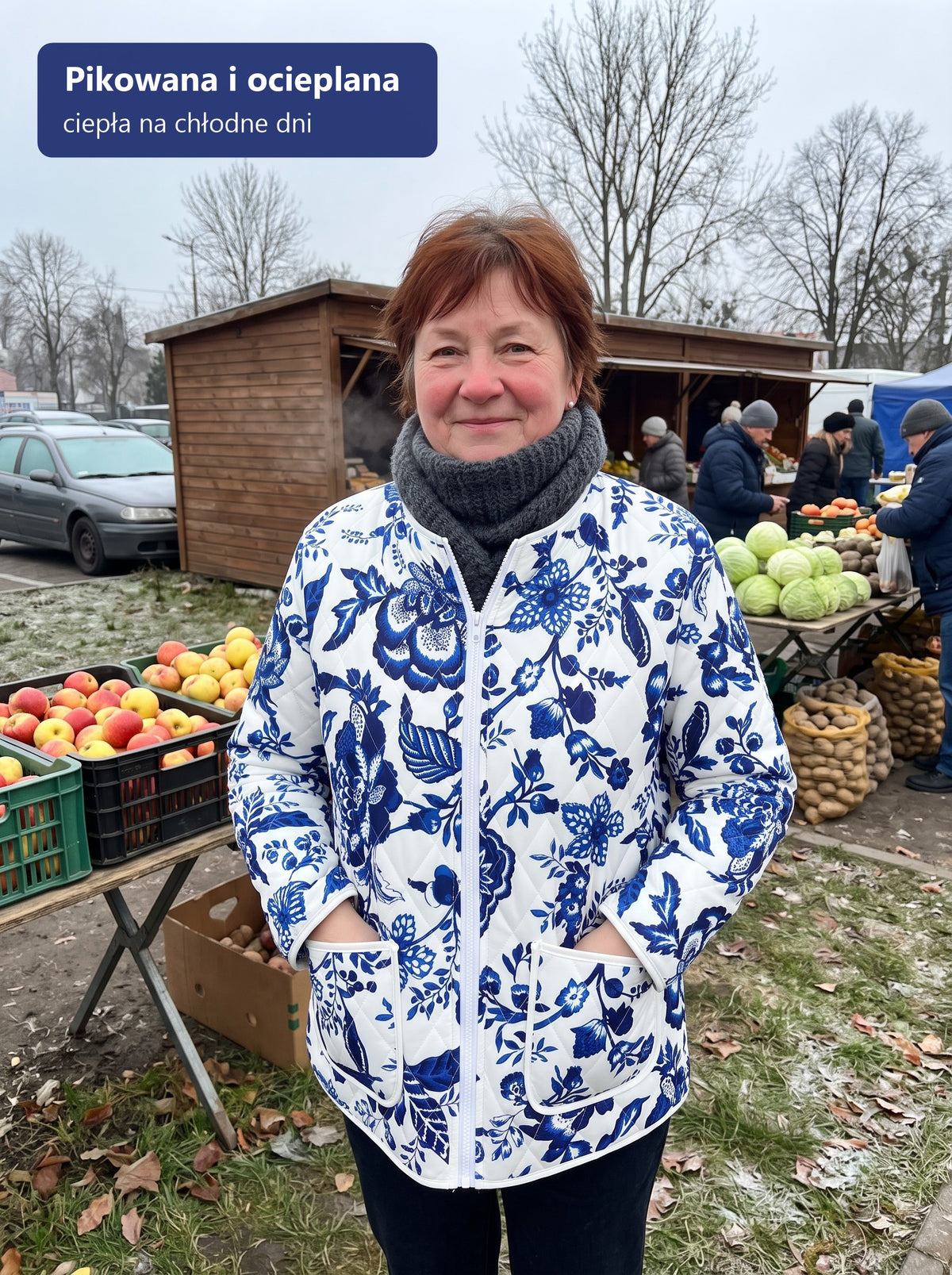 Ocieplana kurtka Halina w chłodny dzień na targu